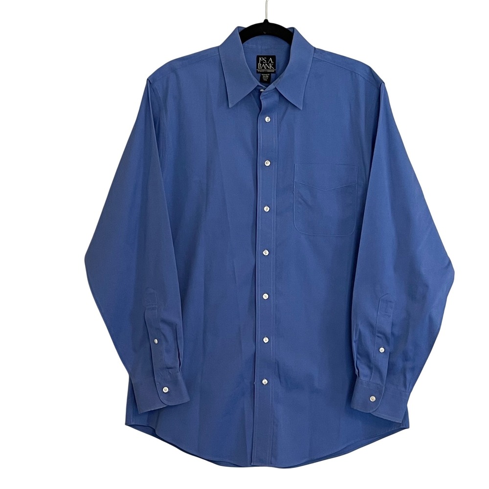 Jos A Bank Traveler Collection Tailored Fit Blue Cotton Dress‎ Shirt Men 16 34